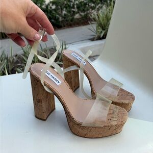 Steve Madden Cork Platform Heels with Transparent Straps